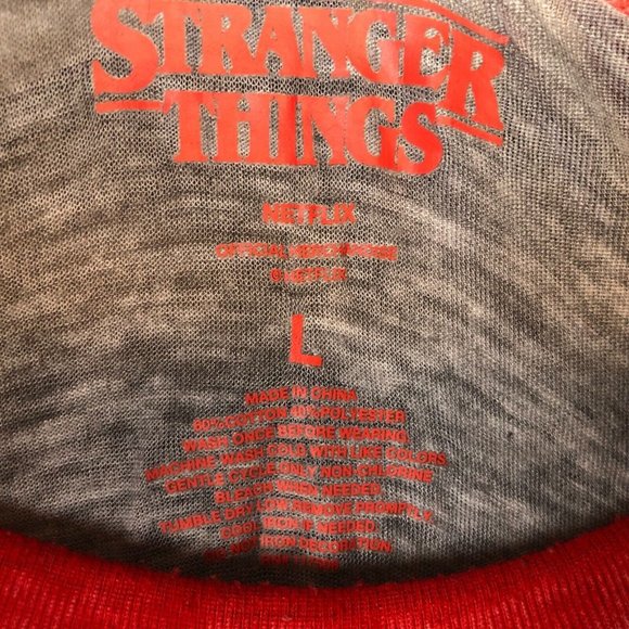 Stranger Things T Shirt L Juniors Womens Burnout Ringer Gray Short Sleeve Crew - Picture 6 of 9